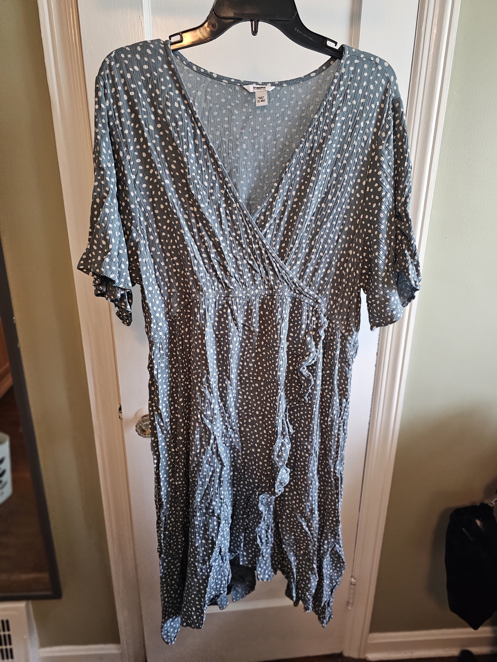 Sonoma Maternity Slate Blue Dress with White Polka Dots